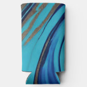 Moderne Abstracte Flow Art- Blauw en Goud- Seltzer Blikjeskoeler (Achterkant)