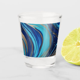 Moderne Abstracte Flow Art- Blauw en Goud- Shot Glas