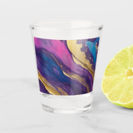 Moderne Abstracte Flow Art- Blauw Paarse Roze Goud Shot Glas