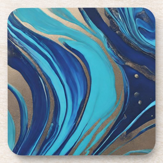 Moderne Abstracte Flow Art-Blue en Gold- Bier Onderzetter (Voorkant)