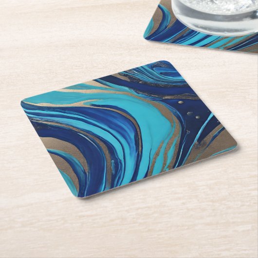 Moderne Abstracte Flow Art-Blue en Gold- Kartonnen Onderzetters (Schuin)