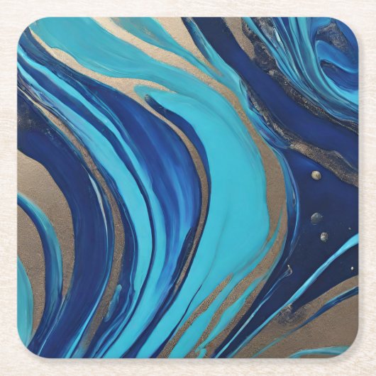 Moderne Abstracte Flow Art-Blue en Gold- Kartonnen Onderzetters (Voorkant)