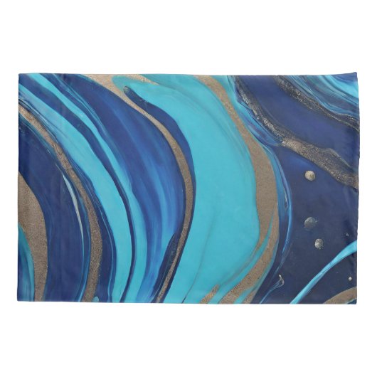 Moderne Abstracte Flow Art-Blue en Gold- Kussensloop (Achterkant)