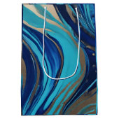 Moderne Abstracte Flow Art-Blue en Gold- Medium Cadeauzakje (Achterkant)