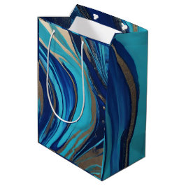Moderne Abstracte Flow Art-Blue en Gold- Medium Cadeauzakje