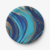 Moderne Abstracte Flow Art-Blue en Gold- Papieren Bordje (Voorkant)