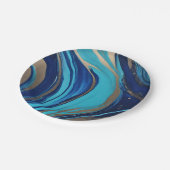 Moderne Abstracte Flow Art-Blue en Gold- Papieren Bordje (Gekanteld)