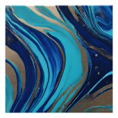 Moderne Abstracte Flow Art-Blue en Gold- Perfect Poster (Voorkant)
