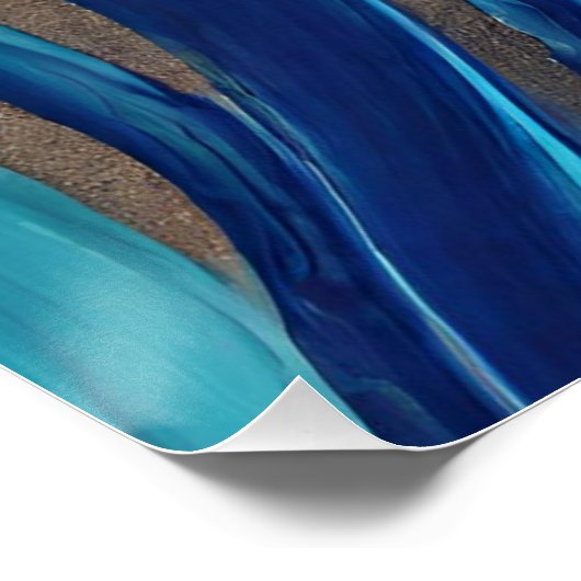 Moderne Abstracte Flow Art-Blue en Gold- Perfect Poster (Hoek)