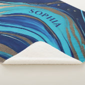 Moderne Abstracte Flow Art-Blue en Gold- Sherpa Deken (3/4)