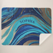 Moderne Abstracte Flow Art-Blue en Gold- Sherpa Deken (Voorkant (horizontaal))
