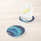 Moderne Abstracte Flow Art-Blue en Gold- Zandsteen Onderzetter (Zijkant)