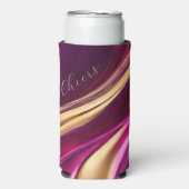 Moderne Abstracte Flow Art - Fuchsia Paarse en Gou Seltzer Blikjeskoeler (Seltzer Voorkant)