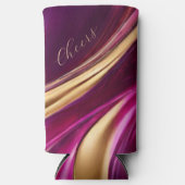 Moderne Abstracte Flow Art - Fuchsia Paarse en Gou Seltzer Blikjeskoeler (Voorkant)