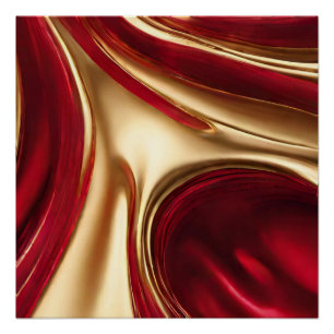 Moderne Abstracte Flow Art-Red en Gold- Perfect Poster
