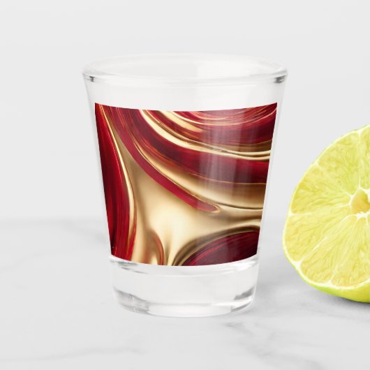 Moderne Abstracte Flow Art- Rood en Goud- Shot Glas (Voorkant)