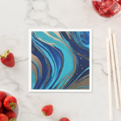 Moderne Abstracte Flow Kunst- Blauw en Goud- Servet (Insitu)