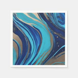Moderne Abstracte Flow Kunst- Blauw en Goud- Servet
