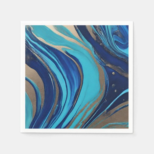 Moderne Abstracte Flow Kunst- Blauw en Goud- Servet (Voorkant)