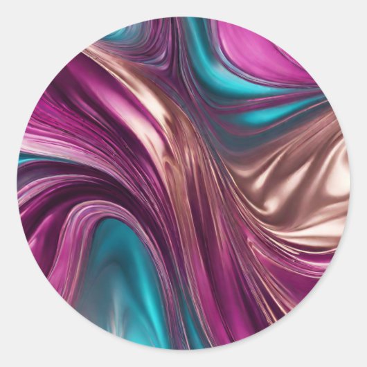Moderne Abstracte Fluid Art-Magenta Turquoise Goud Ronde Sticker (Voorkant)