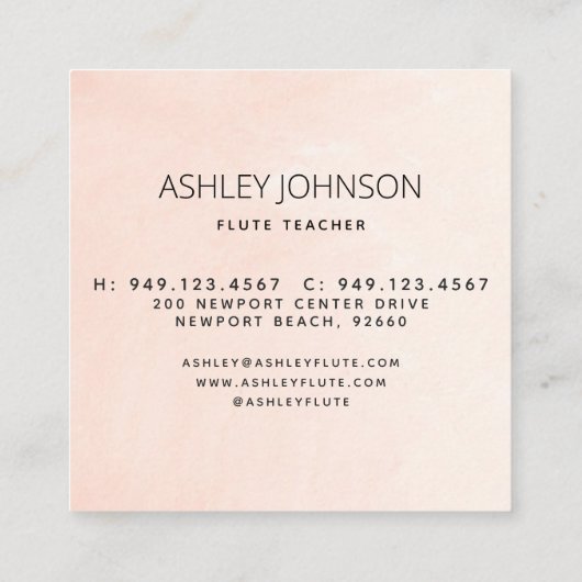 Moderne Abstracte fluitleraar Blush & Navy Square Vierkante Visitekaartje (Achterkant)