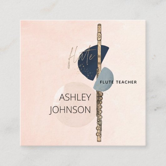 Moderne Abstracte fluitleraar Blush & Navy Square Vierkante Visitekaartje (Voorkant)