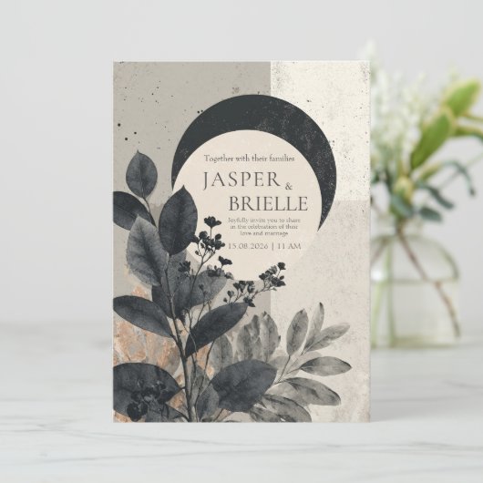 Moderne Abstracte Foliage Wedding Kaart (Staand voorkant)