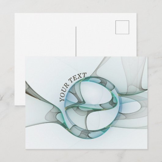 Moderne Abstracte Fractal Blue Turquoise Grey Text Briefkaart (Voorkant / Achterkant)