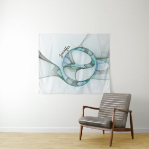 Moderne Abstracte Fractale Blauwe Turquoise Grijze Wandkleed