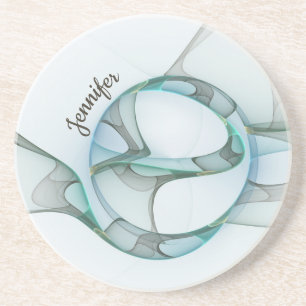 Moderne Abstracte Fractale Blauwe Turquoise Grijze Zandsteen Onderzetter