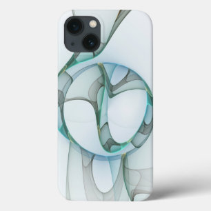 Moderne Abstracte Fractale Kunst Blauw Turkoois Gr iPhone 13 Hoesje