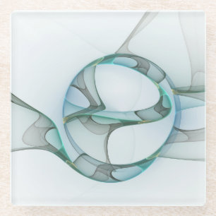 Moderne Abstracte Fractale Kunst Blauw Turkoois Gr Glazen Onderzetter