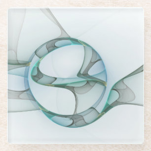 Moderne Abstracte Fractale Kunst Blauw Turkoois Gr Glazen Onderzetter