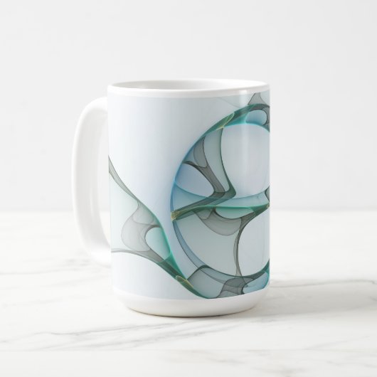 Moderne Abstracte Fractale Kunst Blauw Turkoois Gr Koffiemok (Voorkant links)