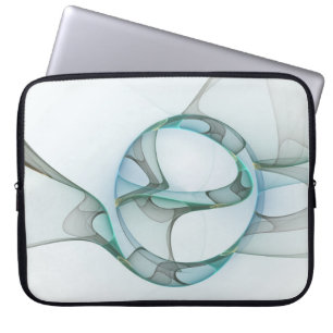 Moderne Abstracte Fractale Kunst Blauw Turkoois Gr Laptop Sleeve