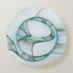 Moderne Abstracte Fractale Kunst Blauw Turkoois Gr Rond Kussen