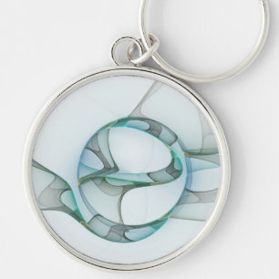 Moderne Abstracte Fractale Kunst Blauw Turkoois Gr Sleutelhanger