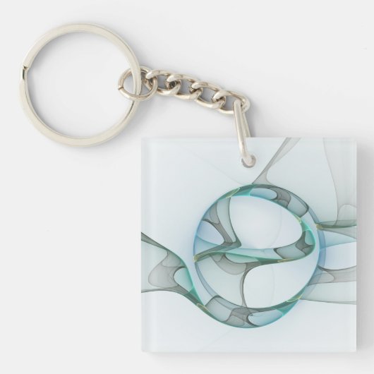 Moderne Abstracte Fractale Kunst Blauw Turkoois Gr Sleutelhanger (Voorkant)