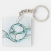 Moderne Abstracte Fractale Kunst Blauw Turkoois Gr Sleutelhanger (Achterkant)