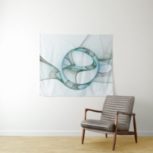 Moderne Abstracte Fractale Kunst Blauw Turkoois Gr Wandkleed