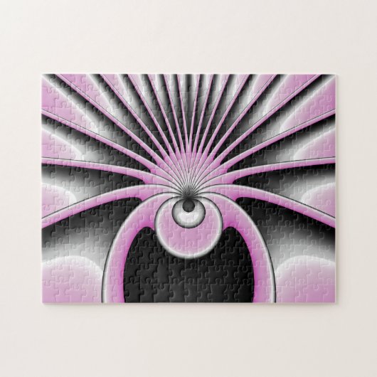 Moderne Abstracte fractale Kunst roze grijze zwart Legpuzzel (Horizontaal)