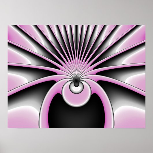 Moderne Abstracte fractale Kunst roze grijze zwart Poster (Voorkant)
