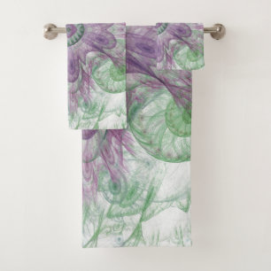 Moderne Abstracte Fractale Paarse en Groene Ontwer Bad Handdoek