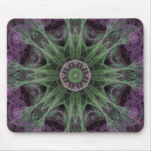 Moderne Abstracte Fractale Paarse en Groene Ontwer Muismat