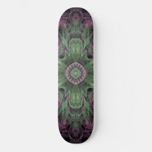 Moderne Abstracte Fractale Paarse en Groene Ontwer Skateboard