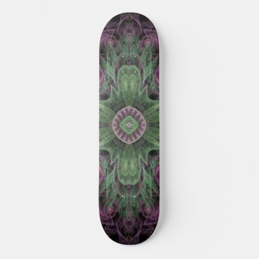 Moderne Abstracte Fractale Paarse en Groene Ontwer Skateboard (Voorkant)