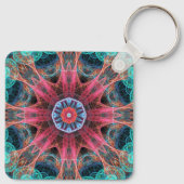Moderne Abstracte Fractale Rood en Blauw Design Sleutelhanger (Achterkant)