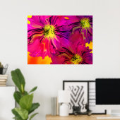 Moderne Abstracte Fuchsia (Magenta) bloemen Poster (Thuiskantoor)