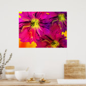 Moderne Abstracte Fuchsia (Magenta) bloemen Poster (Keuken)