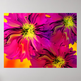 Moderne Abstracte Fuchsia (Magenta) bloemen Poster